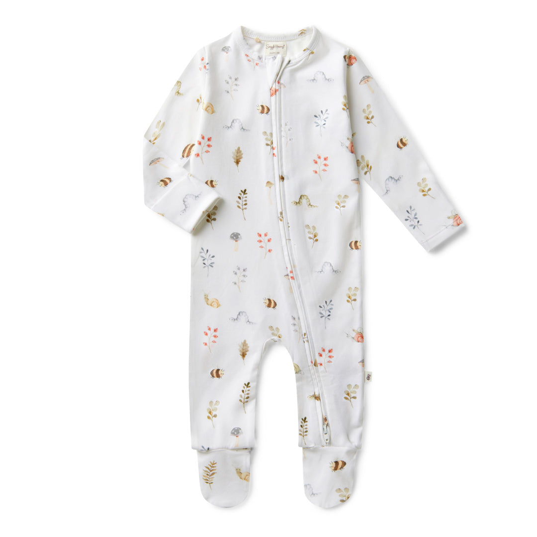 SNUGGLE HUNNY ORGANIC SNUGGLE SLEEPSUIT ZIP FOOTIE - GARDEN FRIENDS