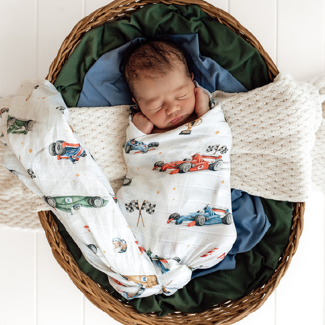 SNUGGLE HUNNY ORGANIC MUSLIN WRAP - LITTLE RACERS