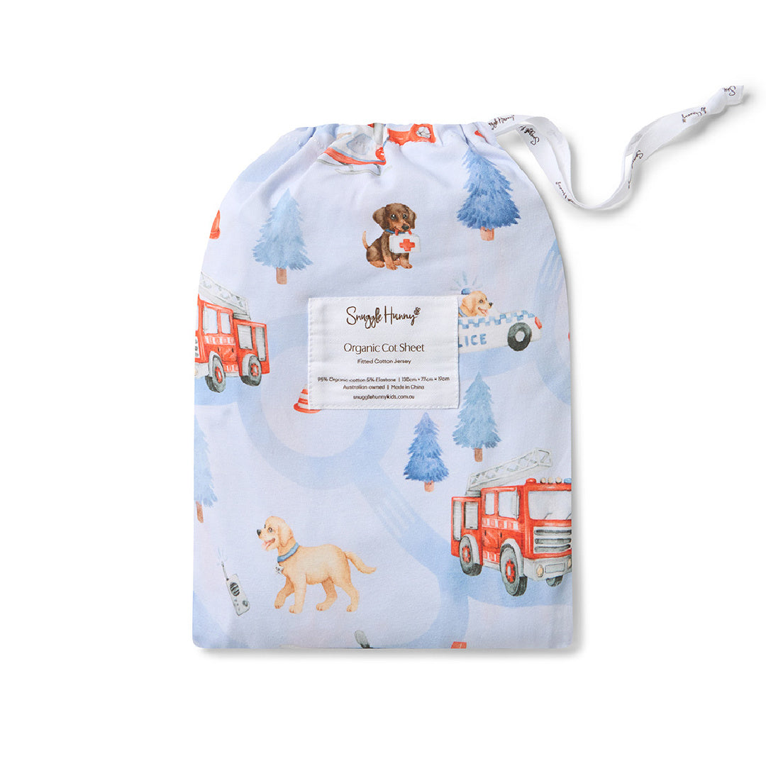 SNUGGLE HUNNY ORGANIC FITTED COT SHEET - TO THE RESCUE