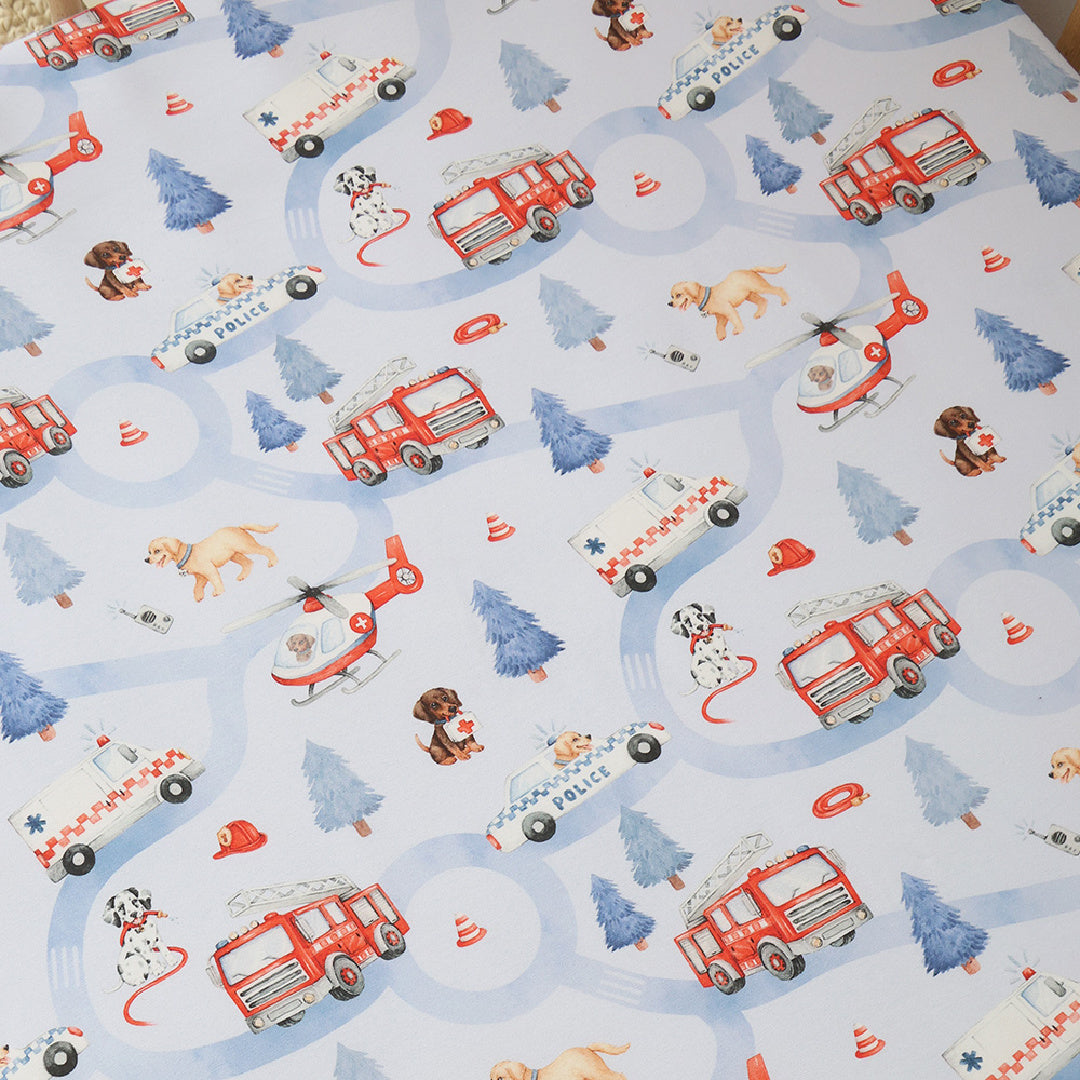 SNUGGLE HUNNY ORGANIC FITTED COT SHEET - TO THE RESCUE