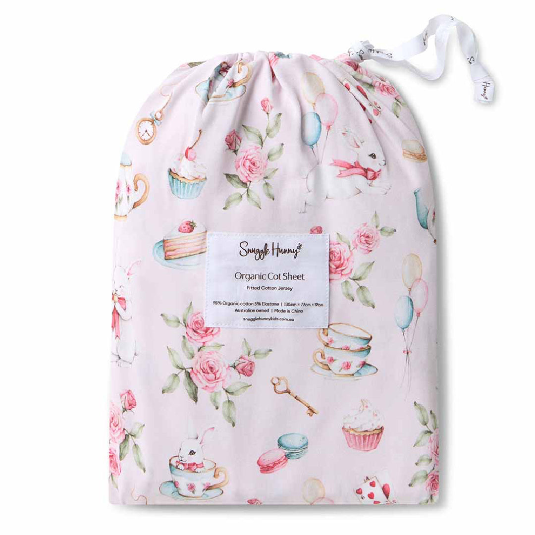 SNUGGLE HUNNY ORGANIC FITTED COT SHEET - ALICE&#39;S TEA PARTY