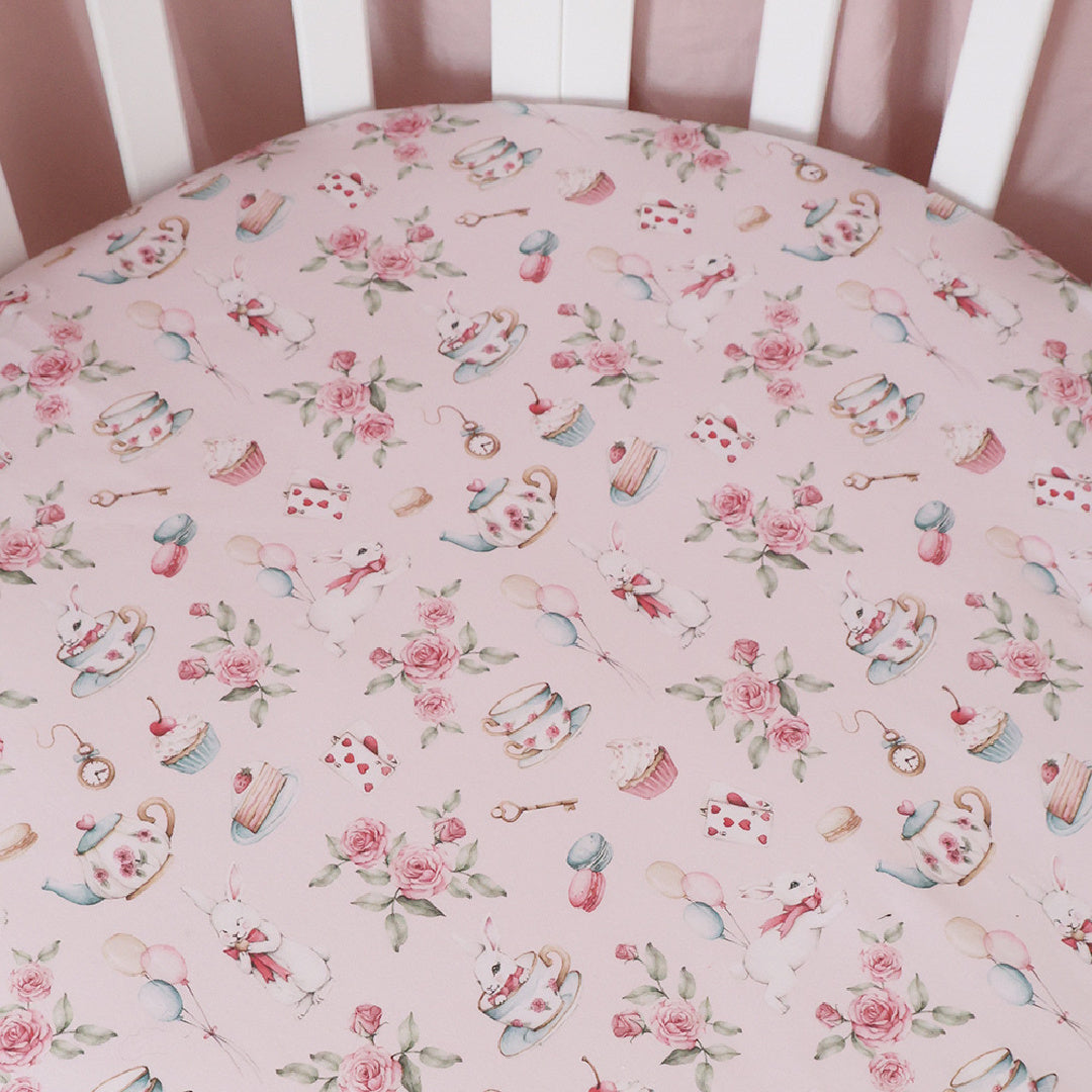 SNUGGLE HUNNY ORGANIC FITTED COT SHEET - ALICE&#39;S TEA PARTY