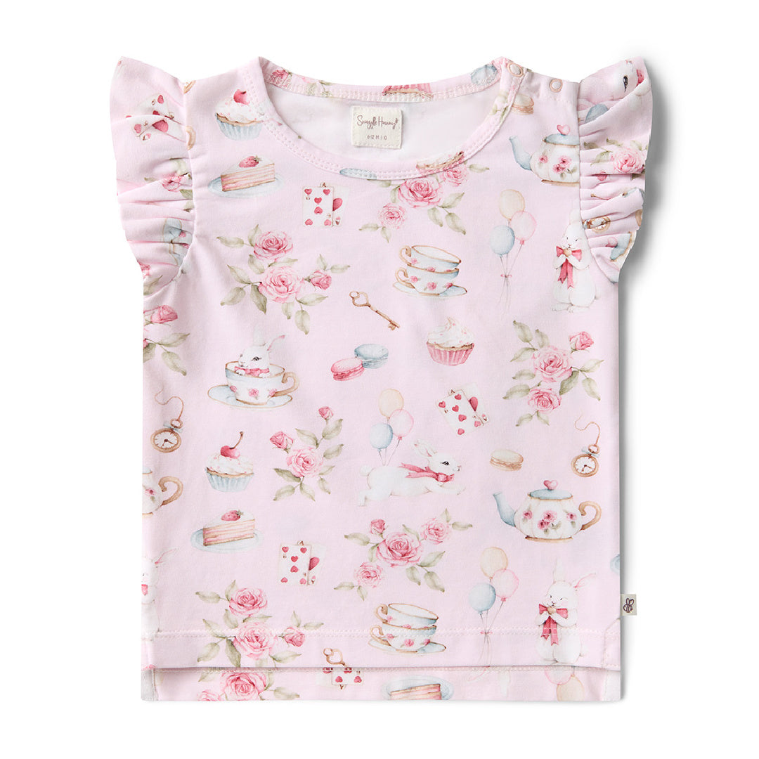 SNUGGLE HUNNY ORGANIC SHORT SLEEVE TOP WITH FRILL - ALICE&#39;S TEA PARTY