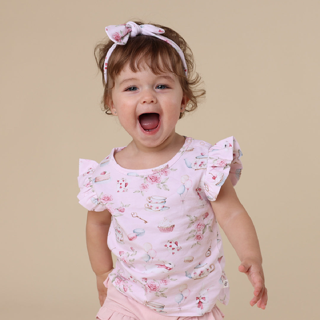 SNUGGLE HUNNY ORGANIC SHORT SLEEVE TOP WITH FRILL - ALICE'S TEA PARTY