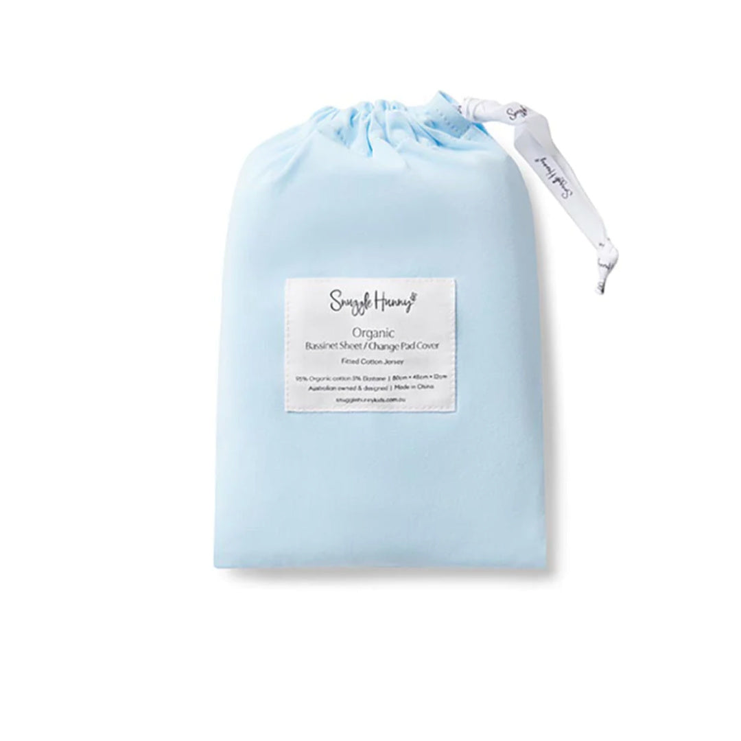SNUGGLE HUNNY ORGANIC FITTED BASSINET SHEET / CHANGE PAD COVER - BABY BLUE