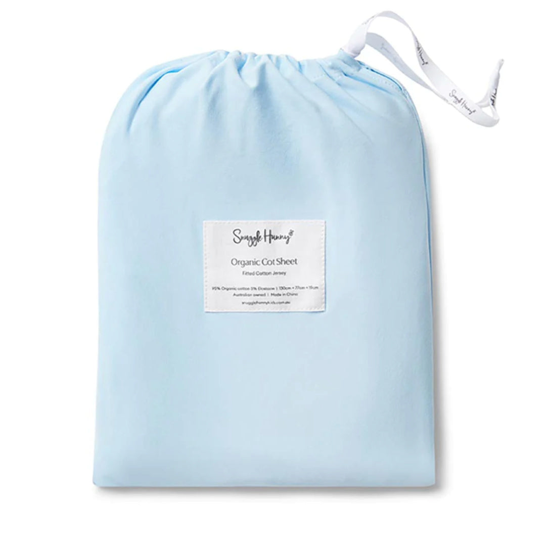 SNUGGLE HUNNY ORGANIC FITTED COT SHEET - BABY BLUE