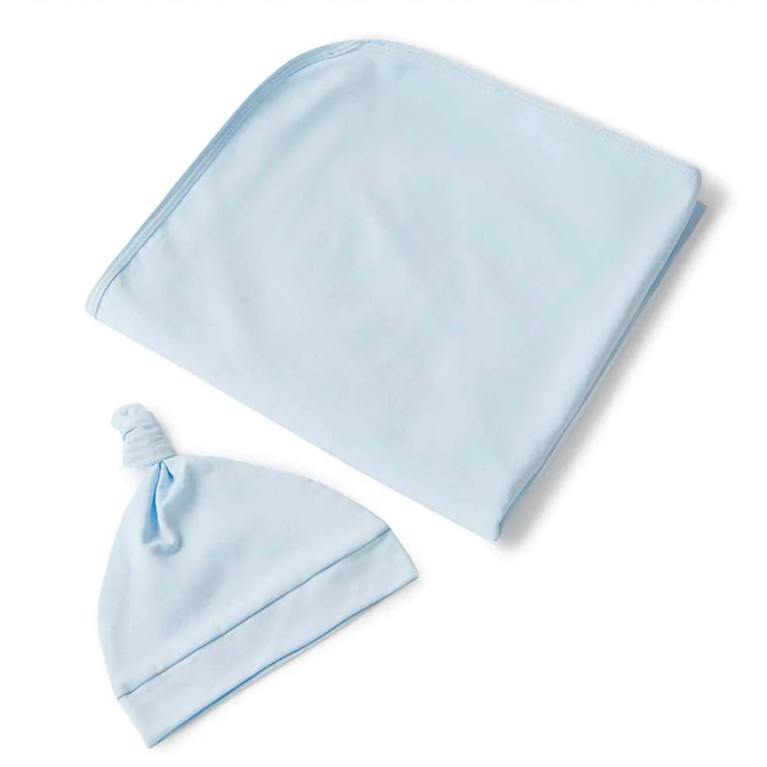SNUGGLE HUNNY ORGANIC JERSEY WRAP AND BEANIE SET - BABY BLUE