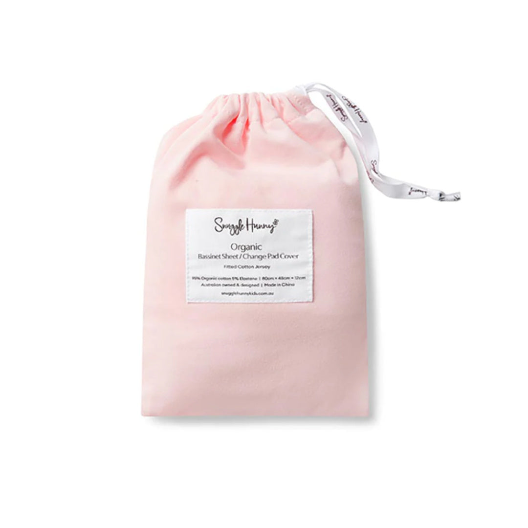 SNUGGLE HUNNY ORGANIC FITTED BASSINET SHEET / CHANGE PAD COVER - BABY PINK