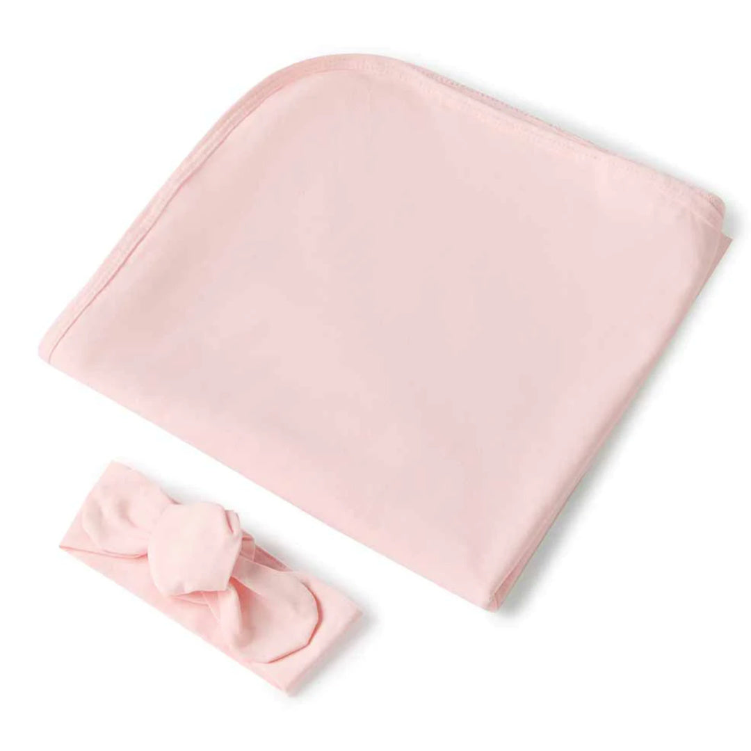 SNUGGLE HUNNY ORGANIC JERSEY WRAP AND TOPKNOT SET - BABY PINK