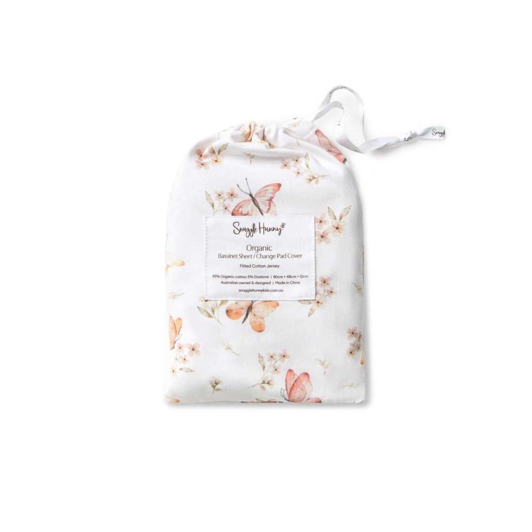 SNUGGLE HUNNY ORGANIC FITTED BASSINET SHEET / CHANGE PAD COVER - BUTTERFLY