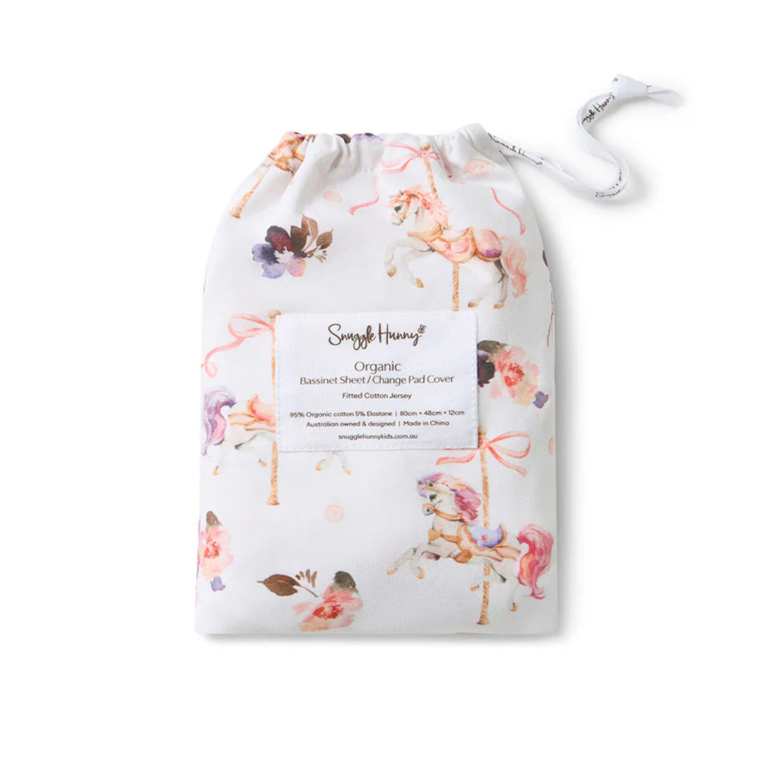 SNUGGLE HUNNY ORGANIC FITTED BASSINET SHEET / CHANGE PAD COVER - CAROUSEL