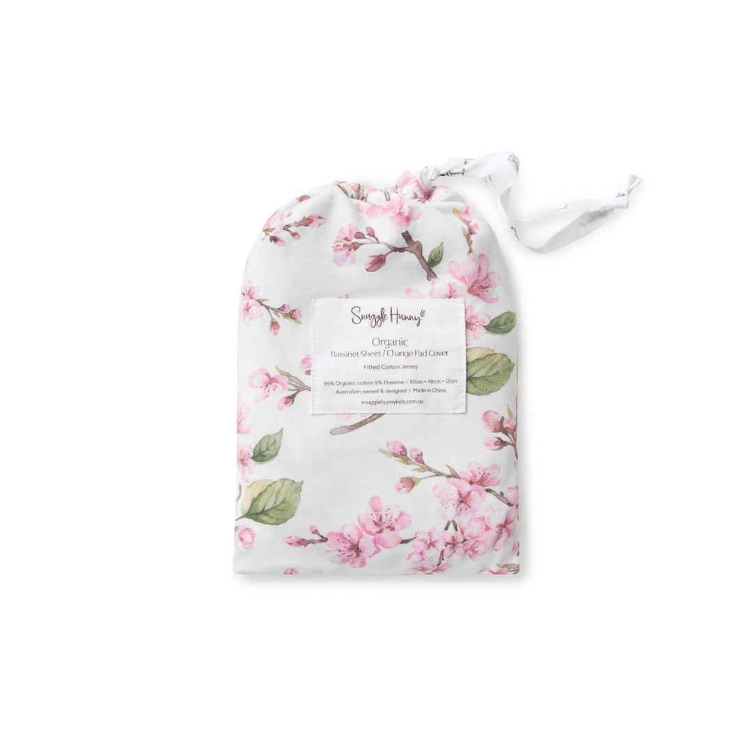 SNUGGLE HUNNY ORGANIC FITTED BASSINET SHEET / CHANGE PAD COVER - CHERRY BLOSSOM