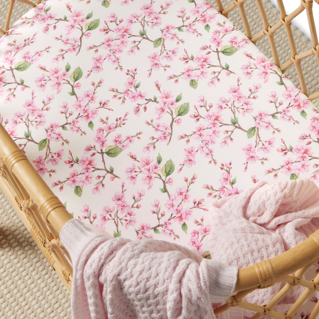 SNUGGLE HUNNY ORGANIC FITTED BASSINET SHEET / CHANGE PAD COVER - CHERRY BLOSSOM