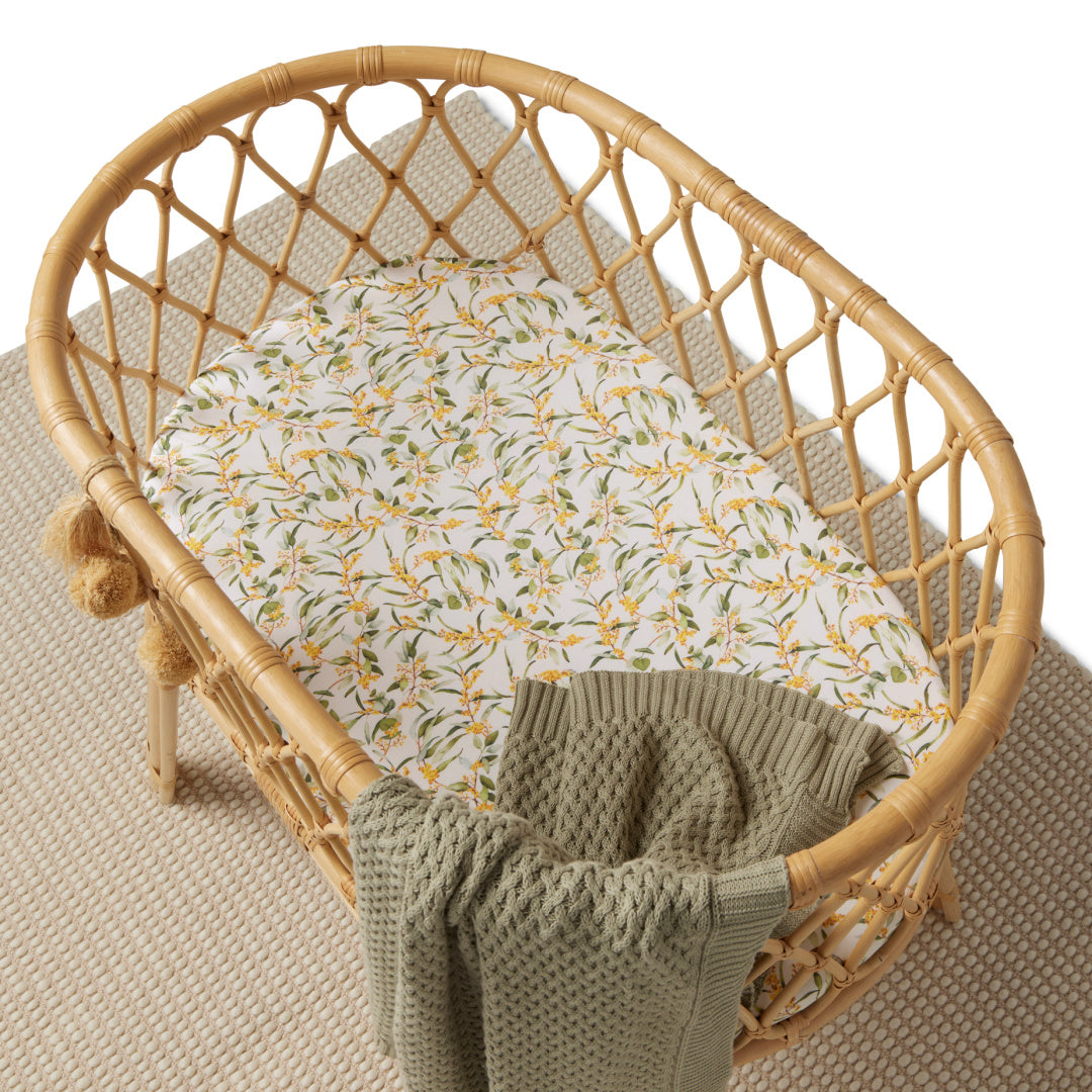 SNUGGLE HUNNY ORGANIC FITTED BASSINET SHEET / CHANGE PAD COVER - GOLDEN WATTLE