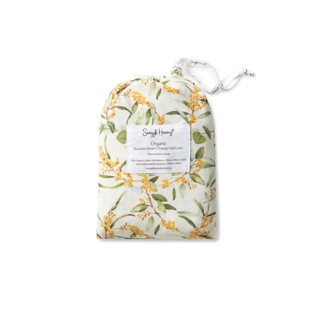 SNUGGLE HUNNY ORGANIC FITTED BASSINET SHEET / CHANGE PAD COVER - GOLDEN WATTLE