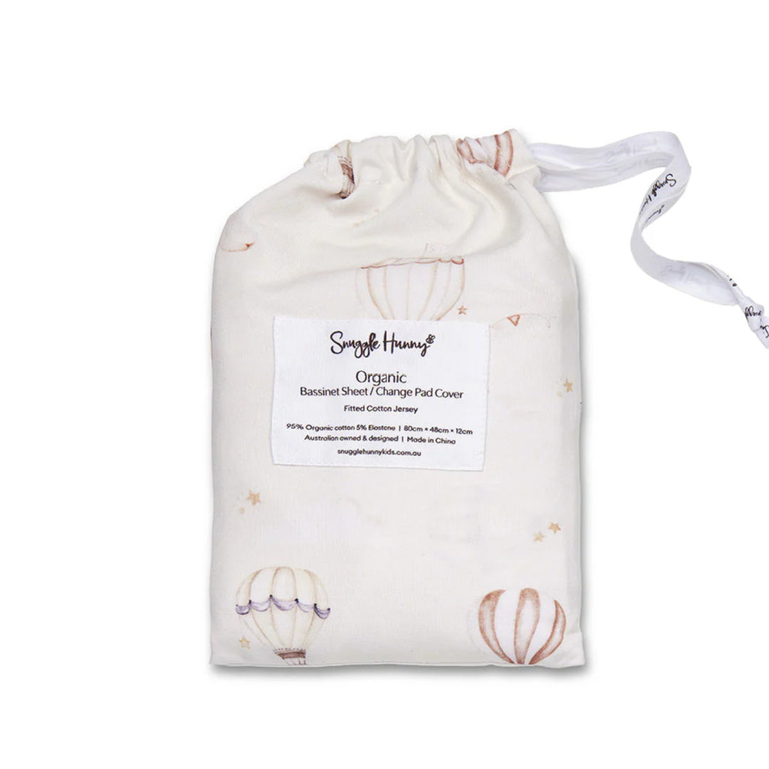 SNUGGLE HUNNY ORGANIC FITTED BASSINET SHEET / CHANGE PAD COVER -  UP &amp; AWAY