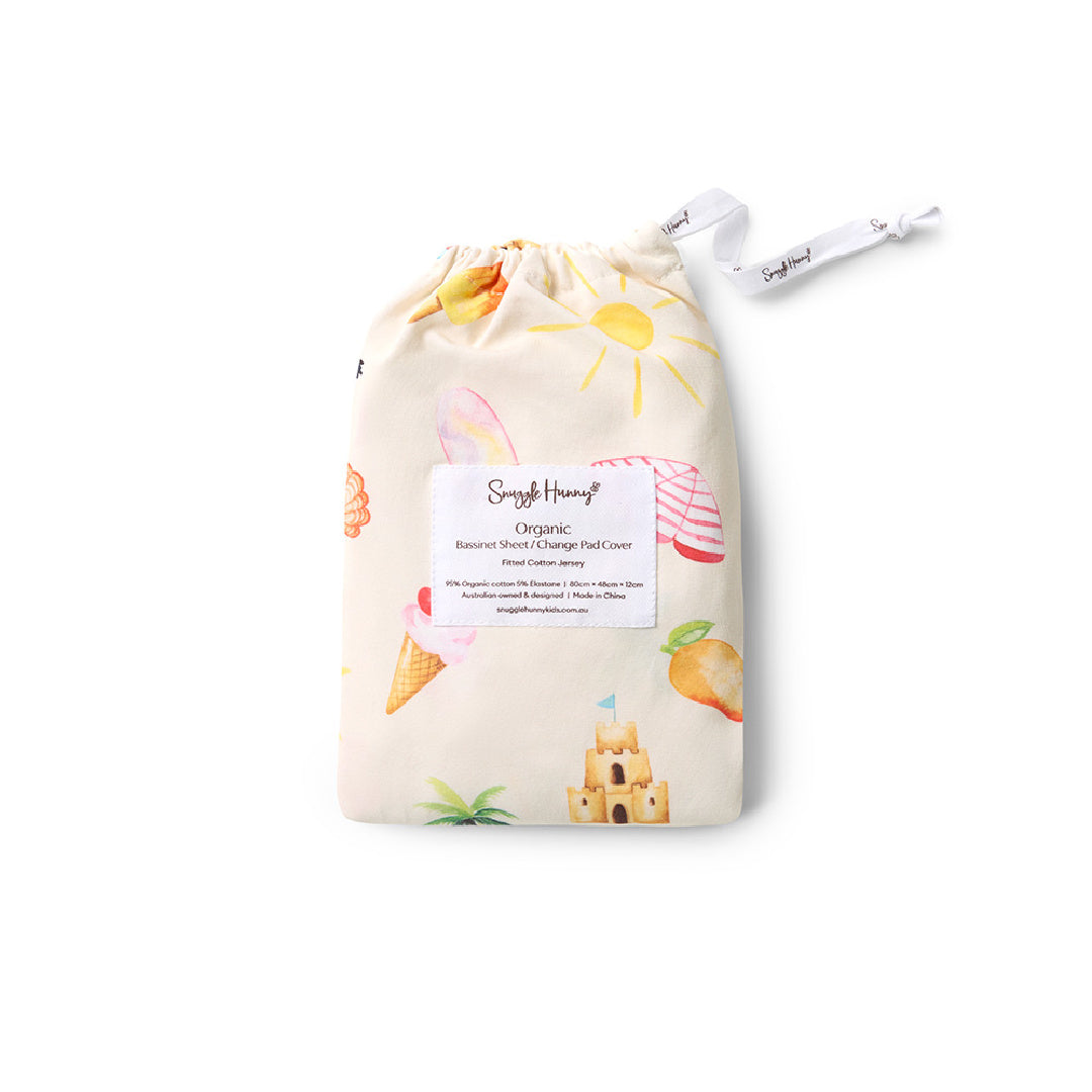 SNUGGLE HUNNY ORGANIC FITTED BASSINET SHEET / CHANGE PAD COVER - BEACH FUN