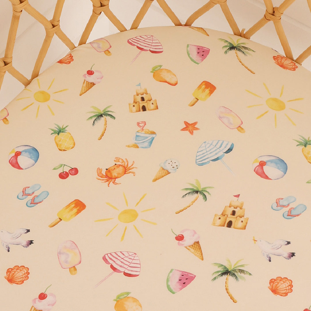 SNUGGLE HUNNY ORGANIC FITTED BASSINET SHEET / CHANGE PAD COVER - BEACH FUN