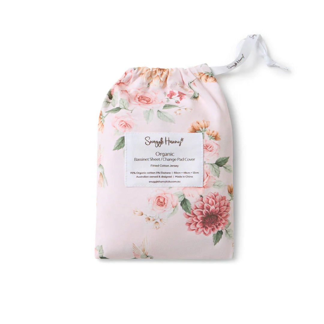 SNUGGLE HUNNY ORGANIC FITTED BASSINET SHEET / CHANGE PAD COVER - BIRDS &amp; BLOOMS