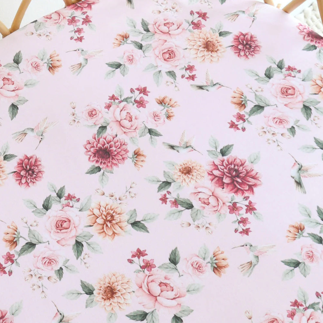 SNUGGLE HUNNY ORGANIC FITTED BASSINET SHEET / CHANGE PAD COVER - BIRDS &amp; BLOOMS