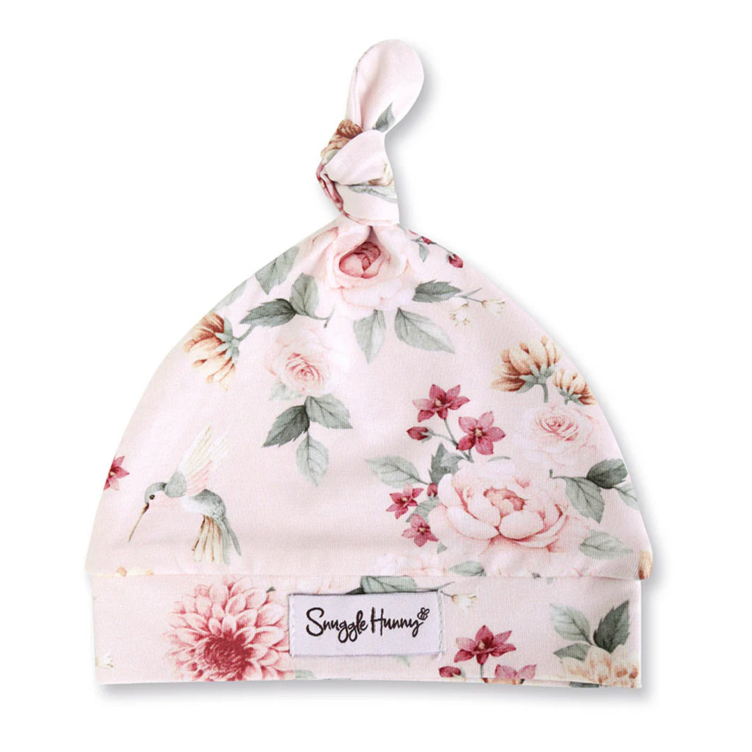SNUGGLE HUNNY ORGANIC KNOTTED BEANIE - BIRDS &amp; BLOOMS