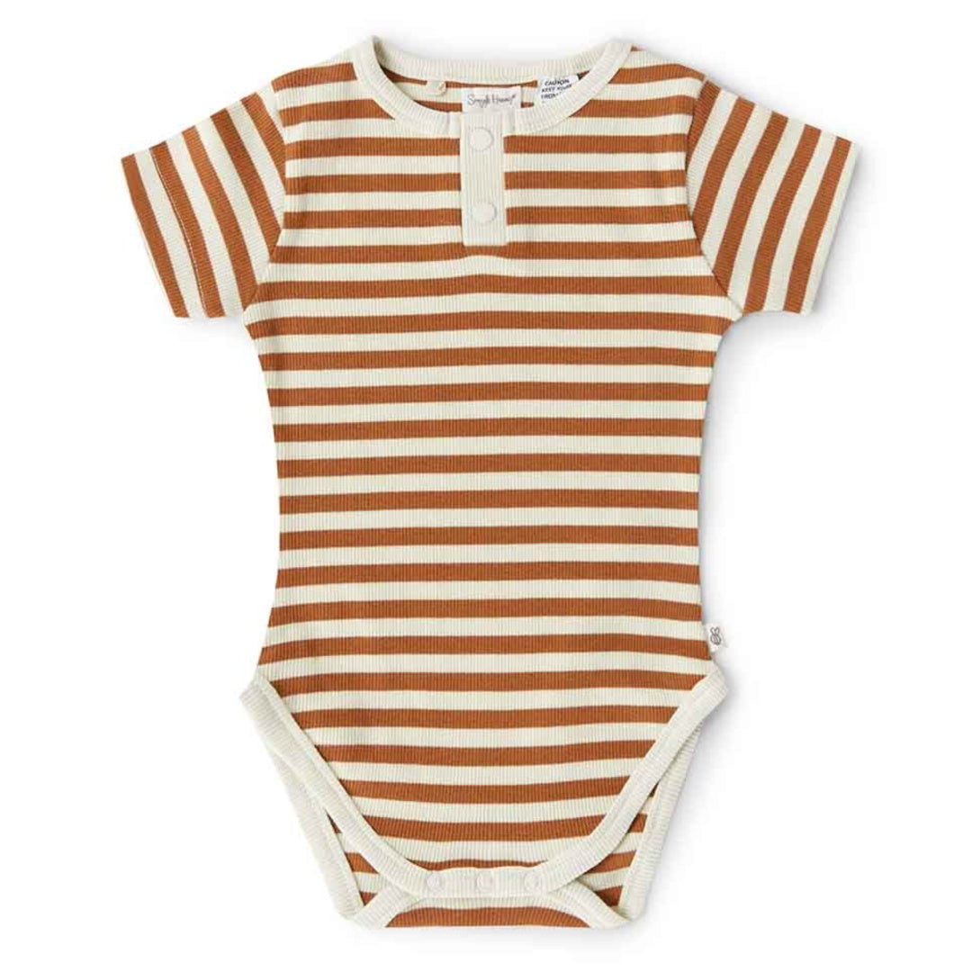 SNUGGLE HUNNY ORGANIC SHORT SLEEVE BODYSUIT - BISCUIT STRIPE
