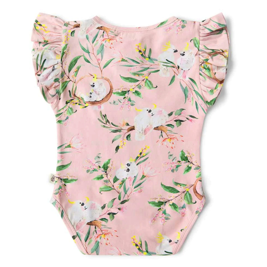 SNUGGLE HUNNY ORGANIC SHORT SLEEVE BODYSUIT WITH FRILL - COCKATOO