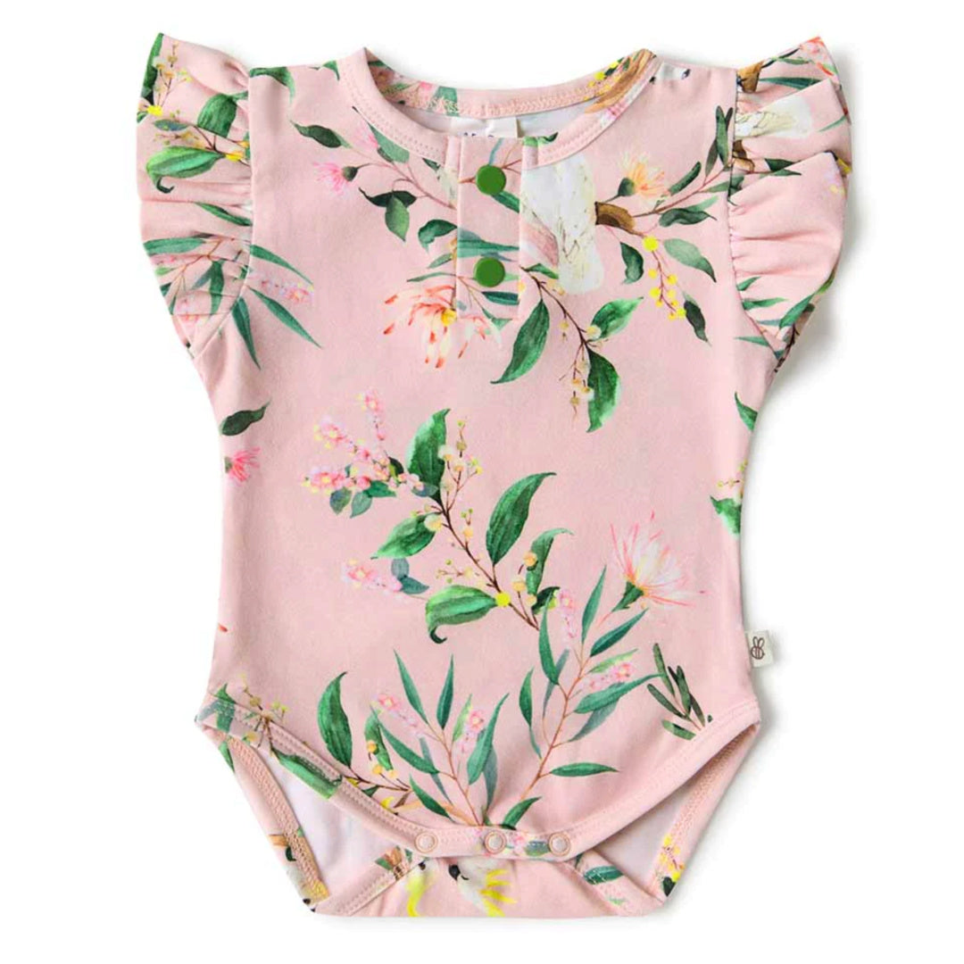 SNUGGLE HUNNY ORGANIC SHORT SLEEVE BODYSUIT WITH FRILL - COCKATOO