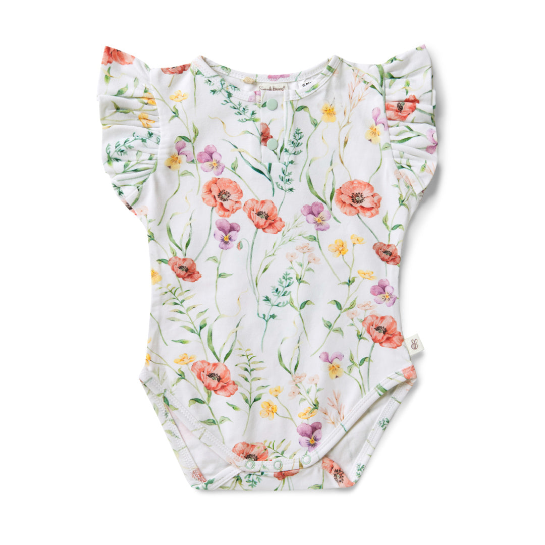 SNUGGLE HUNNY ORGANIC SHORT SLEEVE BODYSUIT WITH FRILL - MEADOW