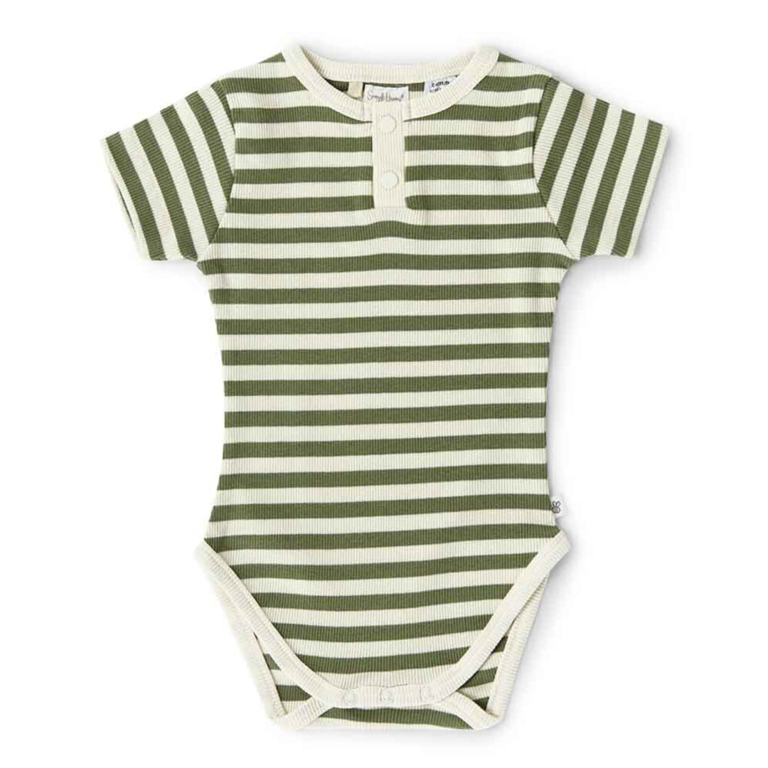 SNUGGLE HUNNY ORGANIC SHORT SLEEVE BODYSUIT - OLIVE STRIPE