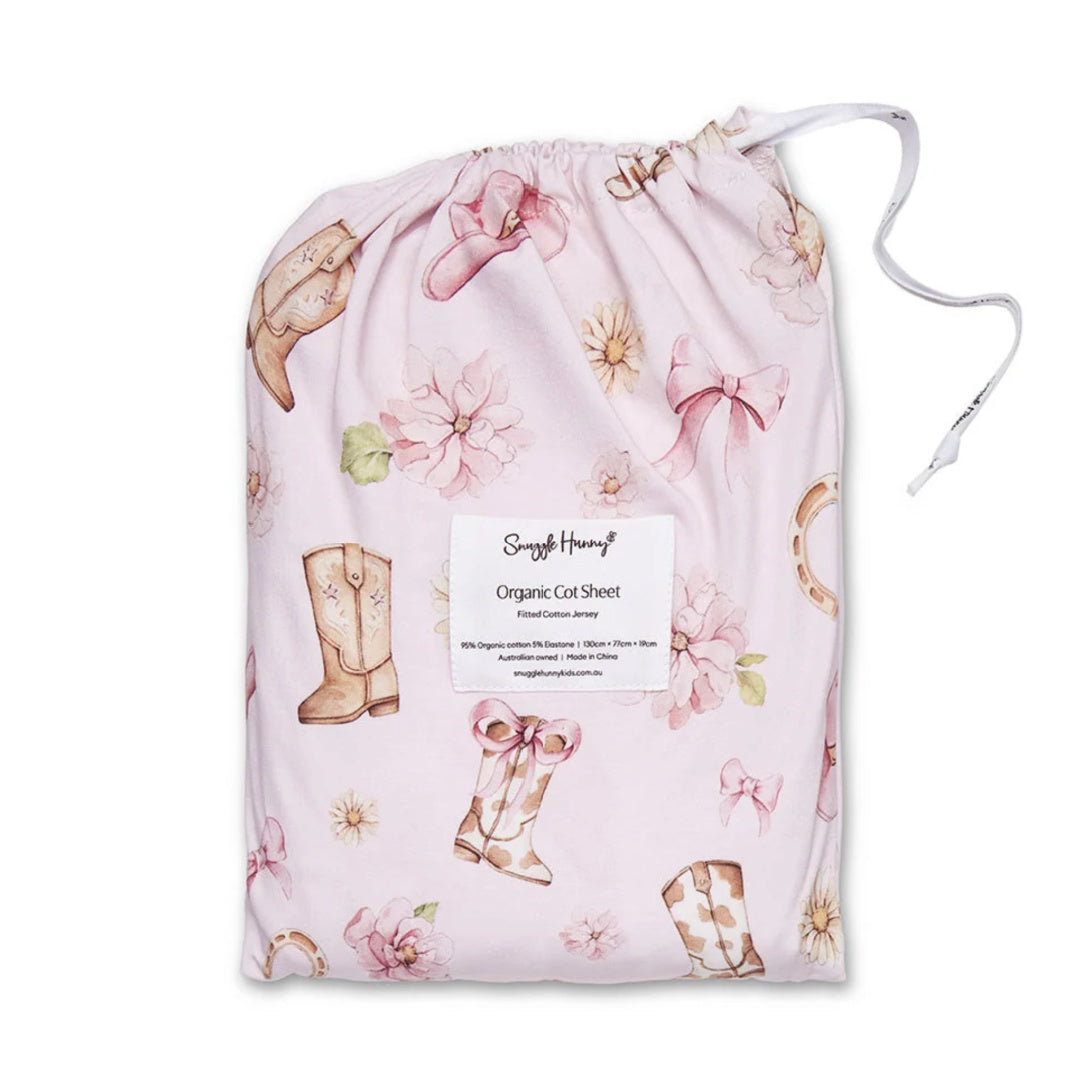 SNUGGLE HUNNY ORGANIC FITTED COT SHEET - BOOTS &amp; BOWS