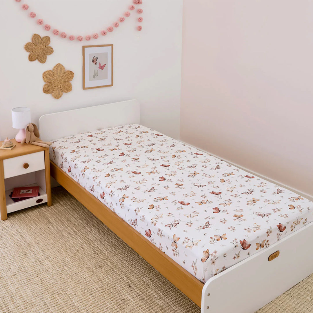 SNUGGLE HUNNY ORGANIC COTTON KING SINGLE BED FITTED SHEET - BUTTERFLY