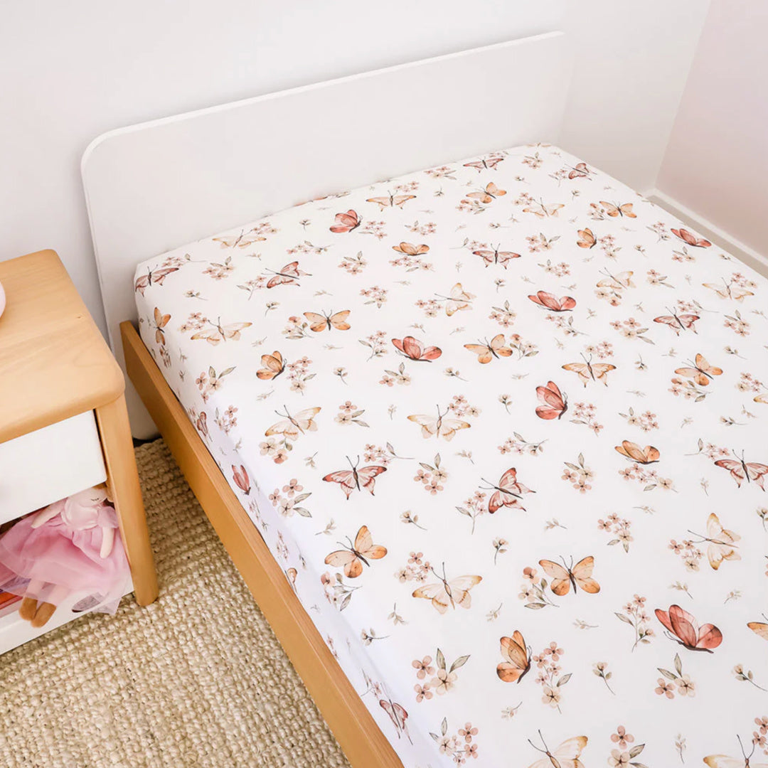 SNUGGLE HUNNY ORGANIC COTTON KING SINGLE BED FITTED SHEET - BUTTERFLY