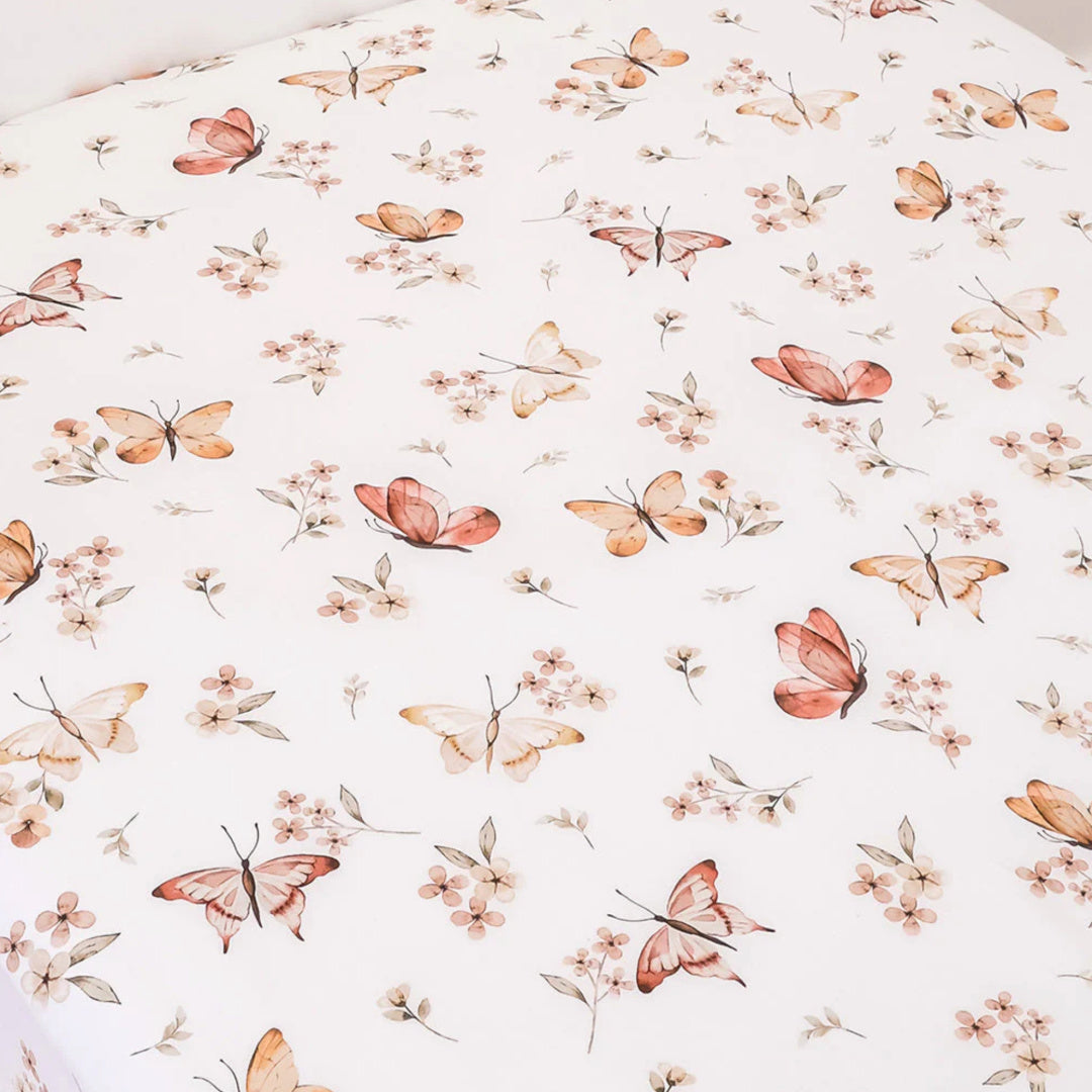 SNUGGLE HUNNY ORGANIC COTTON KING SINGLE BED FITTED SHEET - BUTTERFLY