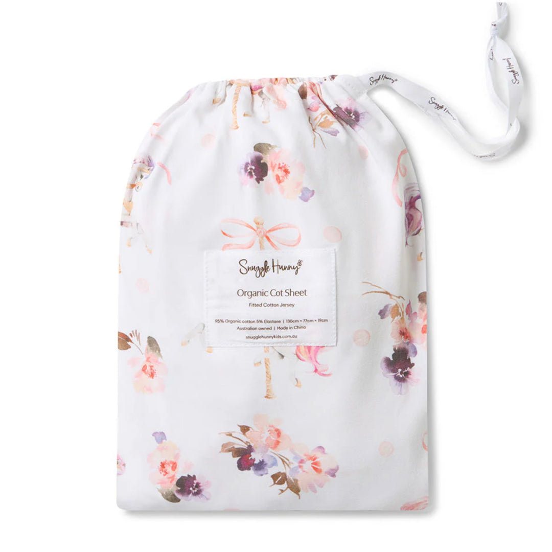 SNUGGLE HUNNY ORGANIC FITTED COT SHEET - CAROUSEL
