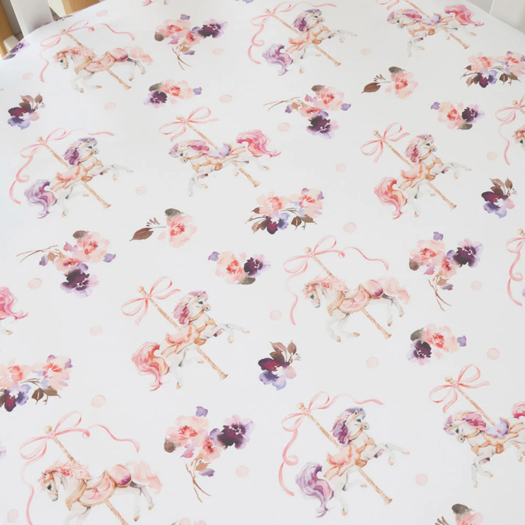 SNUGGLE HUNNY ORGANIC FITTED COT SHEET - CAROUSEL