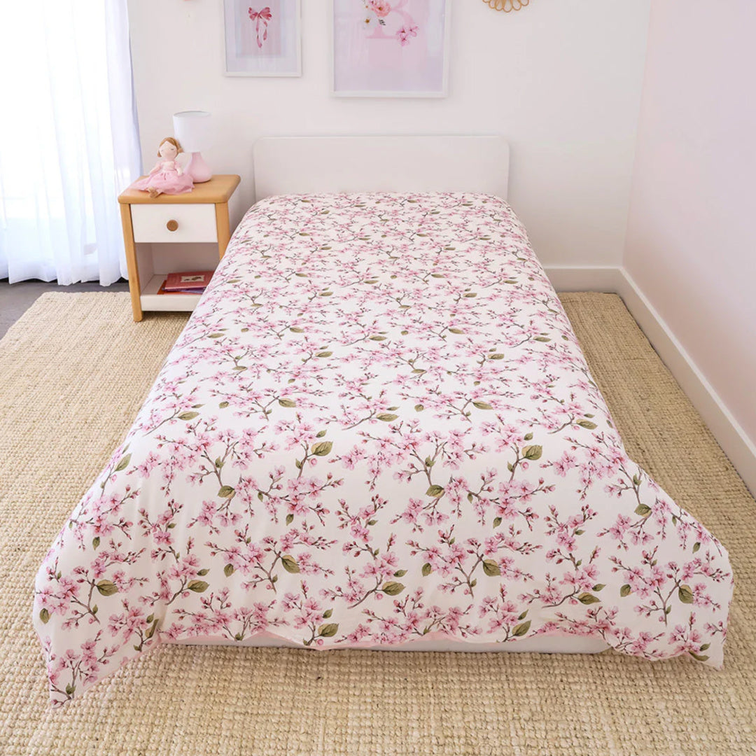 SNUGGLE HUNNY ORGANIC COTTON SINGLE BED QUILT COVER - CHERRY BLOSSOM