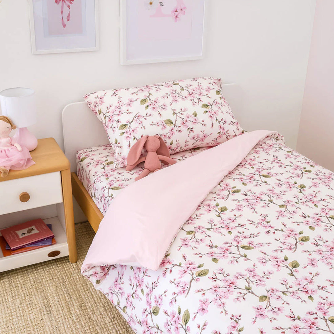 SNUGGLE HUNNY ORGANIC COTTON SINGLE BED QUILT COVER - CHERRY BLOSSOM