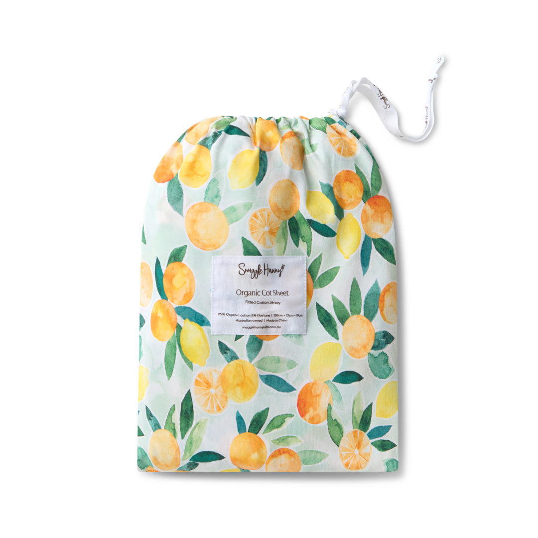 SNUGGLE HUNNY ORGANIC FITTED COT SHEET - CITRUS SQUEEZE