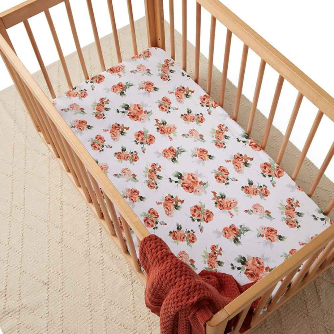 SNUGGLE HUNNY ORGANIC FITTED COT SHEET - ROSEBUD