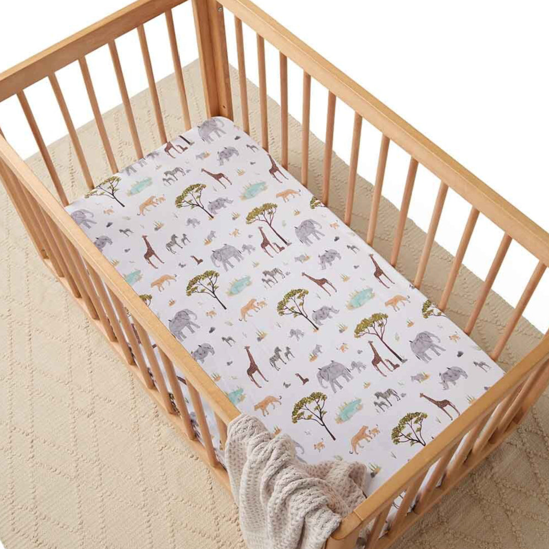 SNUGGLE HUNNY ORGANIC FITTED COT SHEET - SAFARI