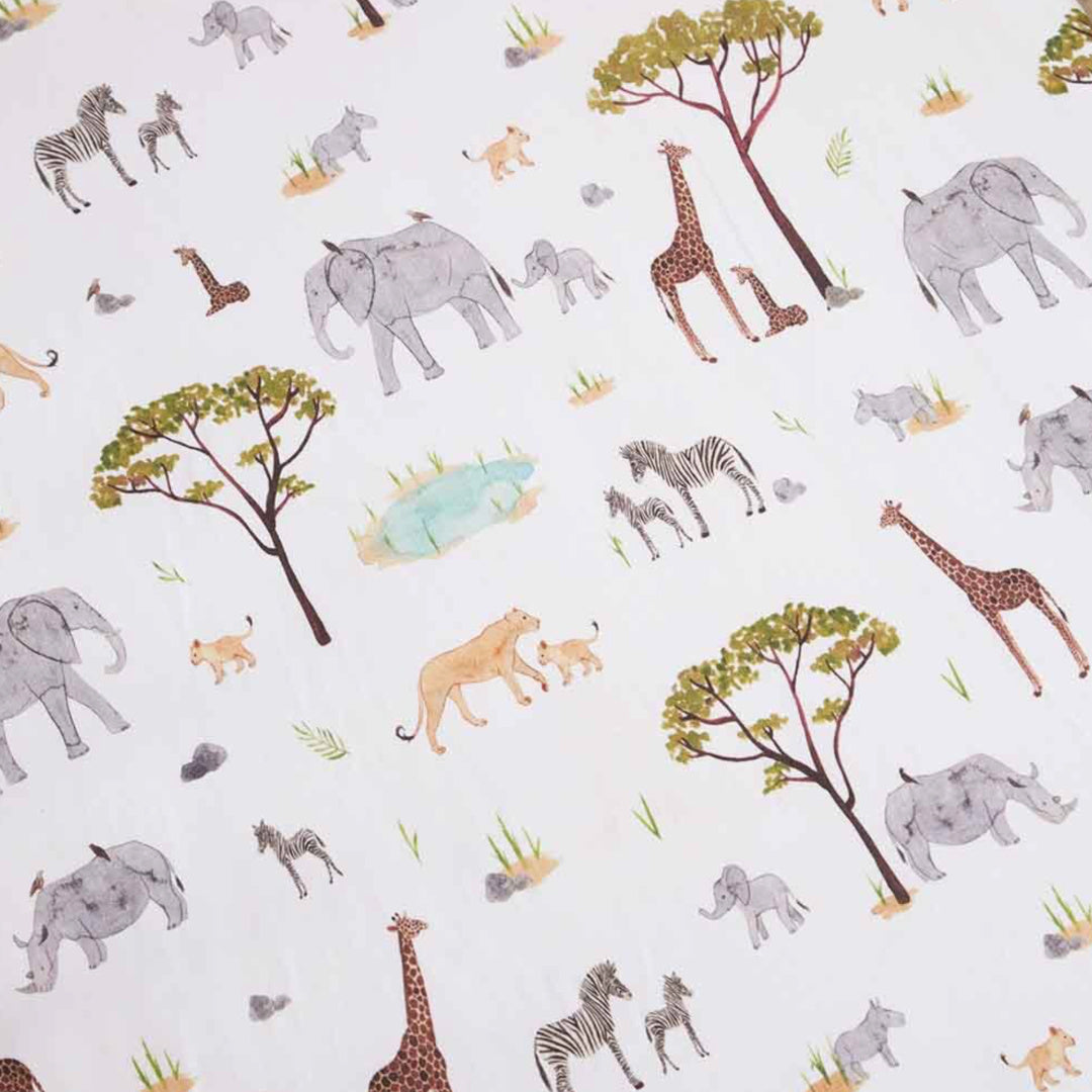 SNUGGLE HUNNY ORGANIC FITTED COT SHEET - SAFARI