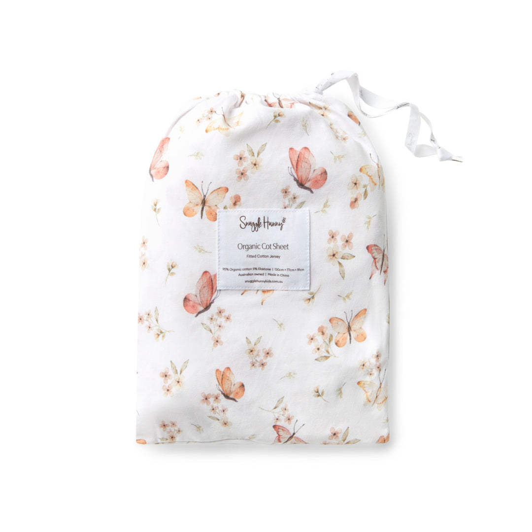 SNUGGLE HUNNY ORGANIC FITTED COT SHEET - BUTTERFLY
