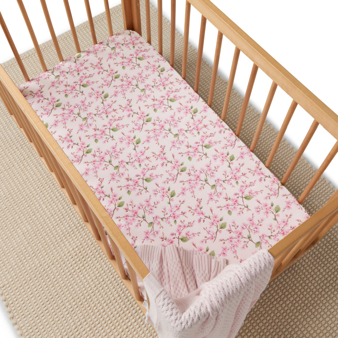 SNUGGLE HUNNY ORGANIC FITTED COT SHEET - CHERRY BLOSSOM