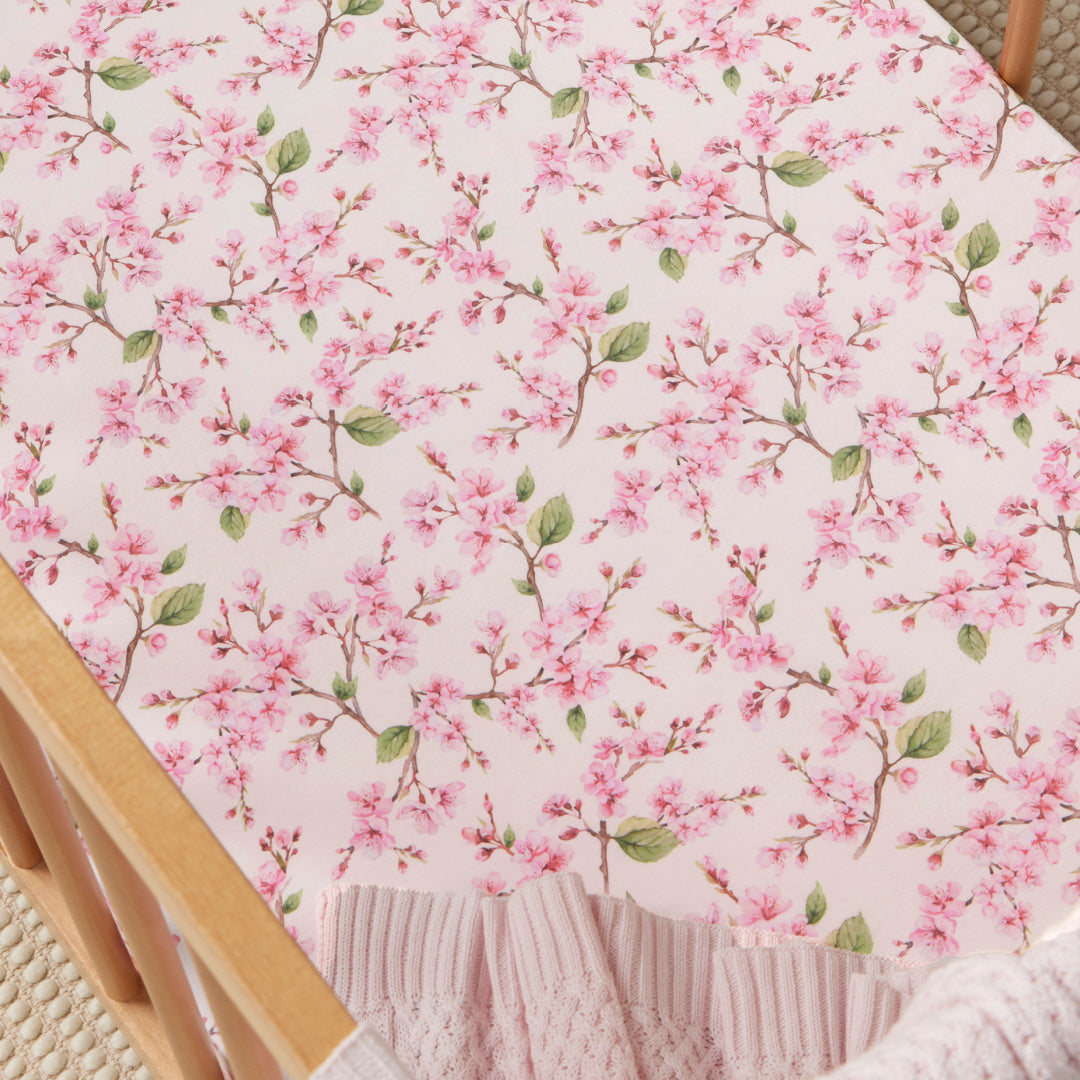 SNUGGLE HUNNY ORGANIC FITTED COT SHEET - CHERRY BLOSSOM