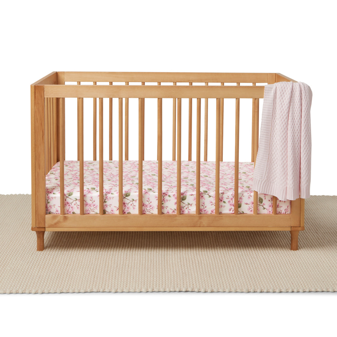 SNUGGLE HUNNY ORGANIC FITTED COT SHEET - CHERRY BLOSSOM