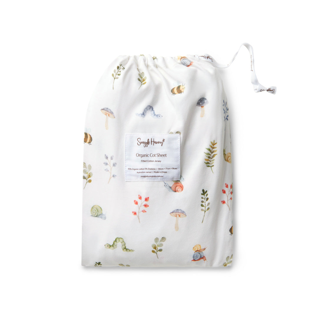 SNUGGLE HUNNY ORGANIC FITTED COT SHEET - GARDEN FRIENDS