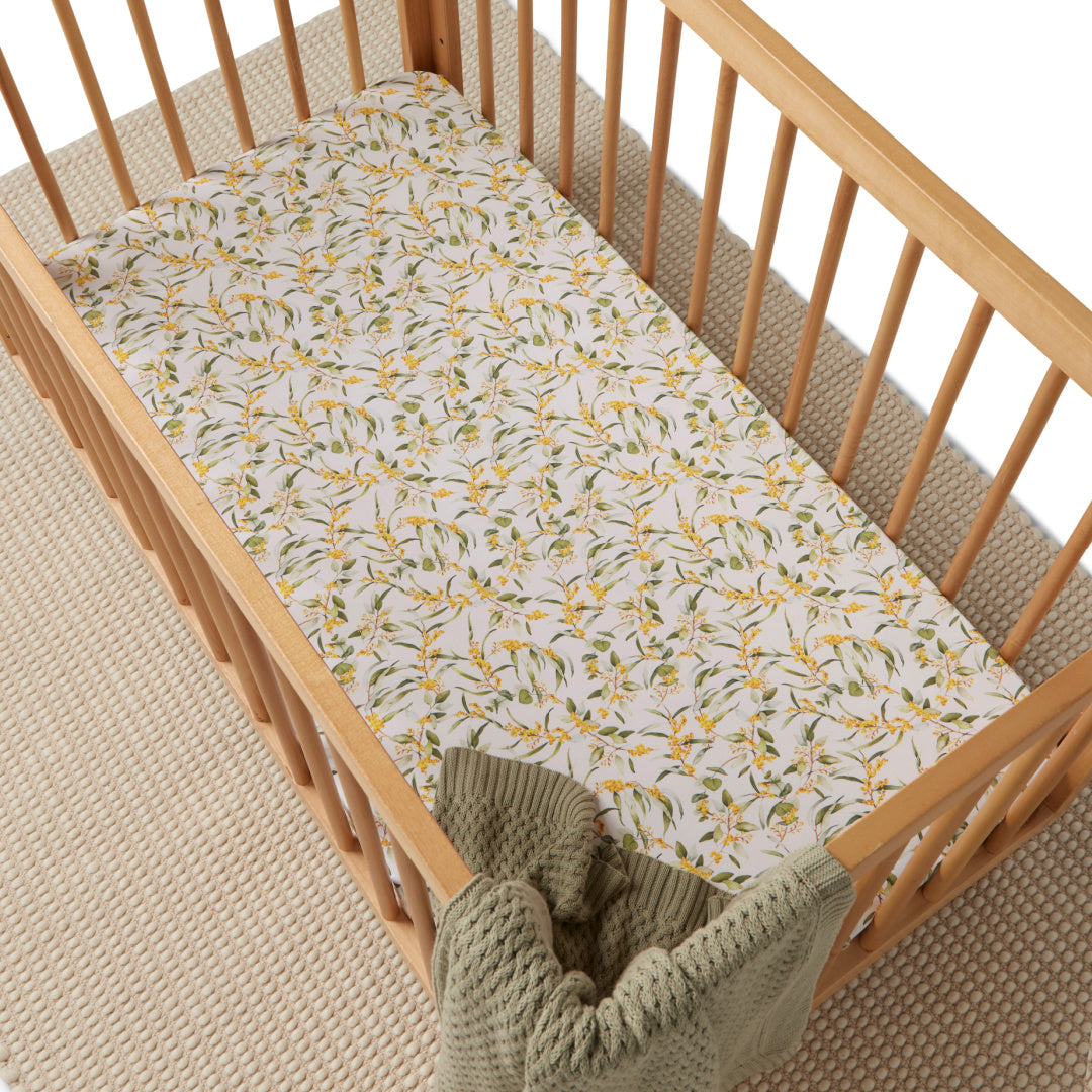 SNUGGLE HUNNY ORGANIC FITTED COT SHEET - GOLDEN WATTLE