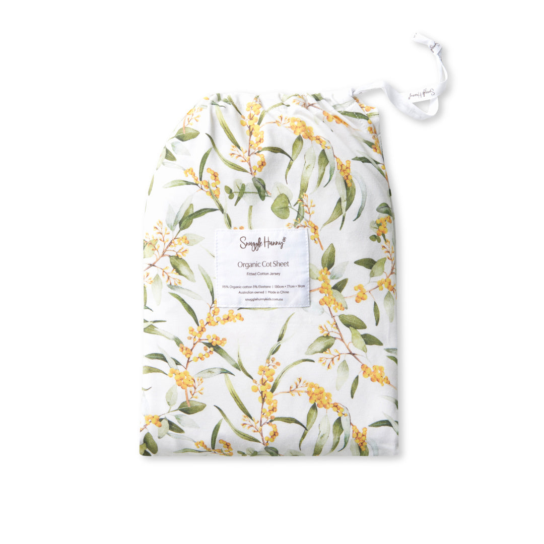 SNUGGLE HUNNY ORGANIC FITTED COT SHEET - GOLDEN WATTLE