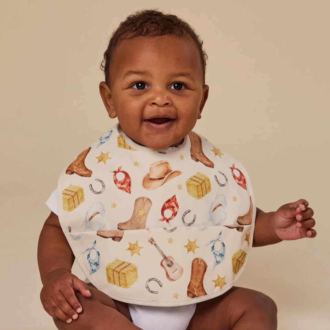 SNUGGLE HUNNY WATERPROOF BABY BIB - COWBOYS